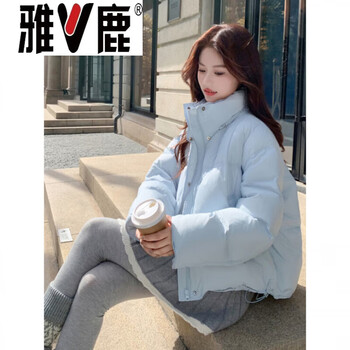 Yalu light blue puff stand collar hooded white duck down jacket women's winter 2026 new temperament small short style thickened blue down jacket women's new style 2025 s _within 105 jin