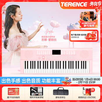 Terence electronic keyboard for adults and children with 61 keys for beginners to play multifunctional portable musical instrument holiday gift cherry blossom pink + luxury gift bag
