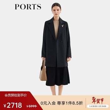 Ports women's 2025 autumn new black wool cashmere lapel coat black 8
