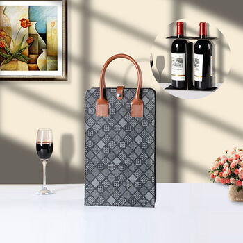 Fantasy red wine handbag, wine double-packed leather bag, red wine packaging gift box, 2 portable wine bottles, gift bag, black pattern, double-packed portable wine bag