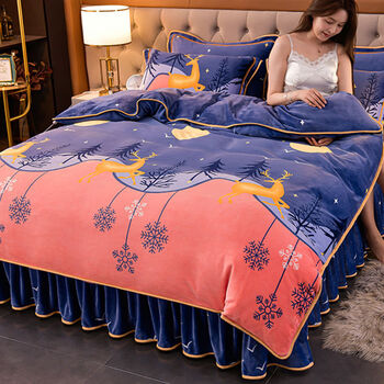Fantasy double-sided quilt cover, bed skirt, gold mink sheets, non-shedding, yilu has you (encrypted milk velvet, lint-shedding, anti-static) bed sheet, four-piece set, 2.0m bed, matching quilt cover 220x24