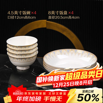 Lowe plate household 2025 new 8-inch ceramic dinner plate, particularly beautiful dish plate, high-end dish dish, dunhuang magnificent 4 bowls and 4 plates combination, no specifications
