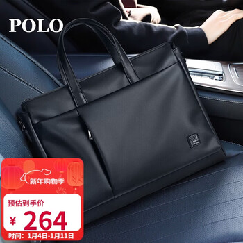 Polo briefcase soft leather men's business handbag 16-inch computer bag horizontal shoulder file bag birthday gift