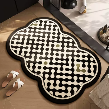 Yusenyi bathroom floor mat black and white plaid bathroom toilet non-slip quick-drying diatom mud bathroom stain-resistant absorbent mat dy black and white plaid bathroom floor mat i 45x70cm (universal bathroom door)