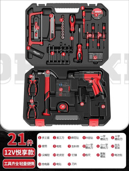 Delixi electric delixi electric tool set lithium-electric hand drill hardware tool box home multifunctional combination woodworking special flagship tool box 12v double-speed electric drill 21-piece set