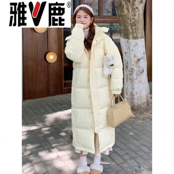 Yalu winter 2026 new 95 white duck down pink down jacket for men and women, extra long over-the-knee thickened jacket for couples, light goose yellow 95 down + dupont three-proof + detachable strap m (115) long (110-130 catties clothing length cm)