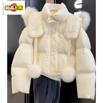 Chujing hooded short down jacket for women, new winter style, unique and super good-looking, popular this year for little people, thickened, beige color, 90 white duck down, s, heavy industry quality
