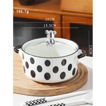 Tuojin bear instant noodle bowl with lid and polka dot snail noodle bowl doll bowl with pickled fish and pickled fish large bowl soup bowl noodle bowl for home use soup bowl with lid - polka dot bear
