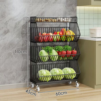 Fantasy kitchen removable vegetable basket household floor-standing fruit and vegetable storage rack multi-layer onion ginger garlic pot storage rack four layers black long 60
