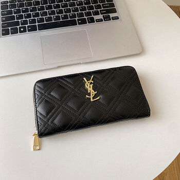 2025 new women's wallet niche design long version clutch large capacity cash black coin purse zipper style without gift box