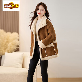 Chujing xiaoxiangfeng lamb wool coat for women winter new korean style reversible short fur one-piece velvet top light brown s recommended around 90kg-110kg