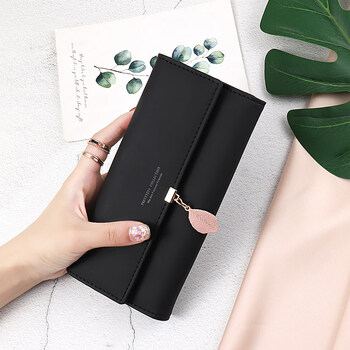 Wallet women's long style 2025 new trendy internet celebrity leaf niche design women's folding wallet card bag clutch bag women black