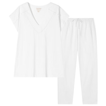 Shuya pure cotton v-neck short-sleeved skin-friendly trousers pajama set women's white white l