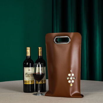 Fantasy double red wine gift box red wine packaging box portable customized wine gift box coffee color double leather bag