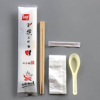 Traditional and simplified four-piece takeout set, fast food twin chopsticks, restaurant four-in-one, tip of the tongue delicious yellow spoon four-piece set 0 set