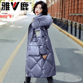 Yalu raccoon big fur collar long clothing for women 2026 winter new fashion thickened glossy armband warm over-the-knee jacket trendy