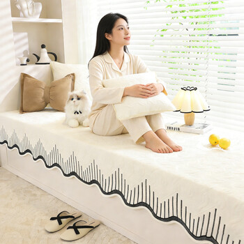 Xizi yarn pure cotton fabric bay window mat, thin, washable, light luxury and high-end, master bedroom bay window mat, bay window blanket cover, sinuo black and white, high-quality pure cotton, fine workmanship, 45cm*45cm, including a pillow core pillow