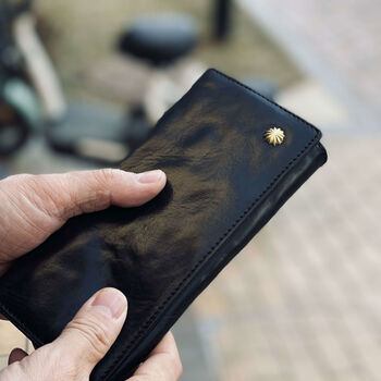 Moze 199cm thick 25 first layer italian cowhide long wallet thickened 18 card slot genuine leather wallet classic black