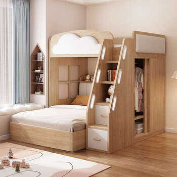 Yusenyi staggered upper and lower bunk staggered wardrobe desk integrated sister and brother do not interfere with double small apartment adult double bed wardrobe ladder cabinet bed frame 1.2 meters high box bed mattress x2 1200mmx2000mm