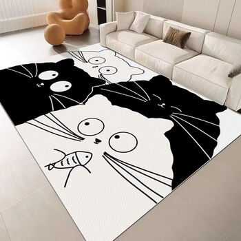 Fantasy living room floor mat, washable and wipeable carpet, pvc cartoon bedroom bedside mat, stain-resistant and easy to care for, sofa coffee table mat 200x300cm, wipe the whole living room and it will be clean yt squinting cat pc