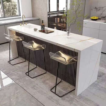 Fantasy sideboard bar table dining table integrated open island cabinet separate bar partition 180x60x100 interior solid wood panel outside fully covered with marble fully assembled