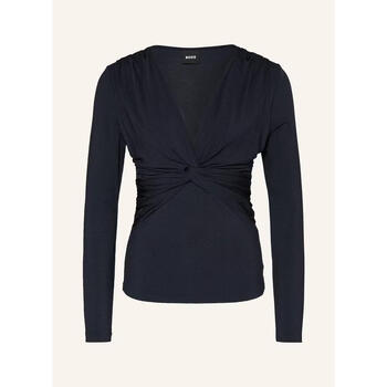 Boss women's top, slim-fitting, long-sleeved knitted daily commuter sweatshirt, simple dark blue, one size fits all | s