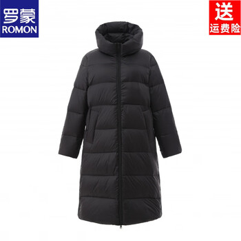 Romon brand 2026 winter new mid-length over-the-knee thickened hooded puff down jacket for women, black xs