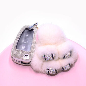 Suitable for audi q2l key cover women's diamond-encrusted a3q3 keychain a1 fashion tt car key cover creative full diamond model - white + rabbit