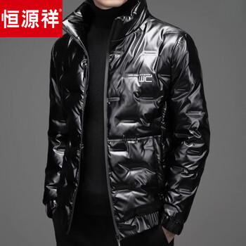 Hengyuanxiang autumn and winter stand collar thickened men's casual business middle-aged dad wear warm anti-pilling glossy down jacket black m