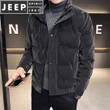 Jeep spirit winter down jacket men's casual new stand-up collar trendy thickened warm versatile jacket men's short cold-proof top 8707 black national standard down jacket l suitable for 100-120 pounds