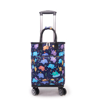Dijiale household lightweight folding shopping cart universal wheel grocery shopping trolley with thermal bag small color elephant with four wheels
