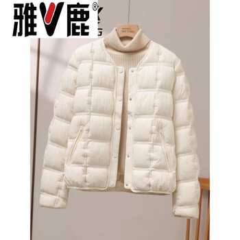 Yalu new national standard 90 white duck down down jacket women's short 2026 new fashion round neck small light thin warm jacket white s _recommended 80-110 catties