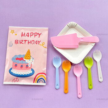 Yusenyi cute paper bag dinner plate knife and fork thickened square plate spoon fork candle cake tableware set color set 5 plates 5 forks 1 knife 300 sets
