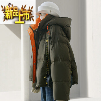 Chujing gray short hooded down jacket for women winter new small simple and good-looking thickened bread jacket military green m within 125 pounds