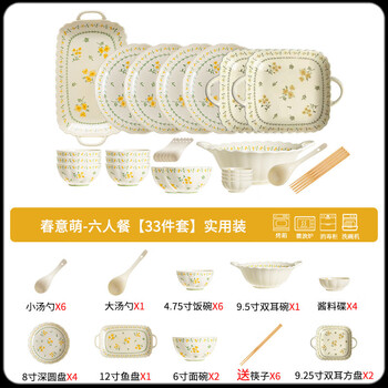 Hecun new year's eve dinner bowls and dishes set 2025 new ceramic tableware home gift high-value underglaze color bowl spring cute/meal for 6/luxury package