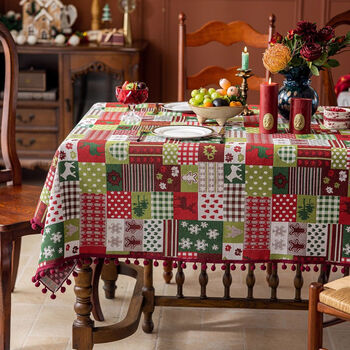 Fantasy imitation tablecloth festival atmosphere tablecloth cover cloth dining table christmas bell red 140x260cm suitable for table length 190210cm
