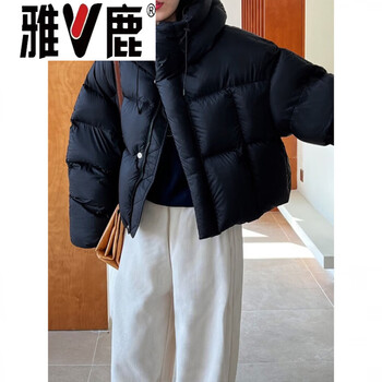 Yalu 90 white duck down short hooded down jacket for women winter new style simple light and fluffy thickened warm bread coat black l (90)