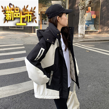 The initial diameter is super good-looking, black and white contrasting color workwear parka down jacket for women, new winter short jacket, black, upgraded version, thickened, xl 136-150 catties