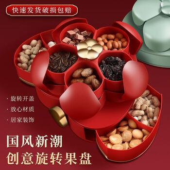 Shijin high-quality fruit plate, high-grade rotating fruit plate, fully automatic double-layer living room fruit plate, chinese red