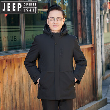 Jeep spirit men's middle-aged and elderly men's velvet thickened warm down jacket dad wear winter new goose down liner jacket black m