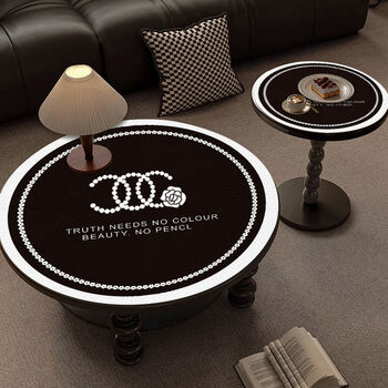 Fantasy small coffee table round table tablecloth high-end atmosphere round table mat leather no-wash waterproof and oil-proof yuedan black round diameter 100cm