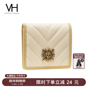 Vanessa hogan vh women's bag contrast color short wallet women's multiple card slots wallet exquisite textured coin purse new year's gift for girlfriend off-white gift box