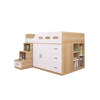 Pupan shanghai solid wood high and low bed, stepped multi-functional storage bed, drawer style, simple style, drawer style, solid wood ecological board, 1000mmx2000mm, assembled box bed