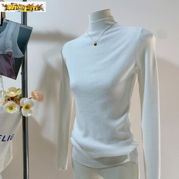 Chujing french layered soft dark gray bottoming shirt for women with half turtleneck and slim sweater for autumn and winter simple knitted top, white m