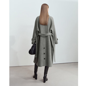 Amii women's 2025 winter new style lapel double-breasted belt velvet wool wool jacket women's loose gray m 160/84a