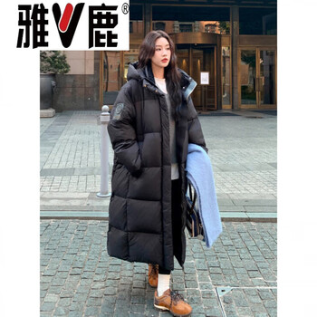 Yalu black super good-looking white goose down jacket women's long 2026 winter new style over-the-knee thickened hooded jacket black black goose down jacket 95% white goose down s _within 105 pounds