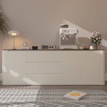 Ying huan youyou's new arc sideboard low cabinet wall-in-one multi-functional storage cabinet wine cabinet enf grade cabinet 6 nf grade right angle style 200cm long cream white snow walnut