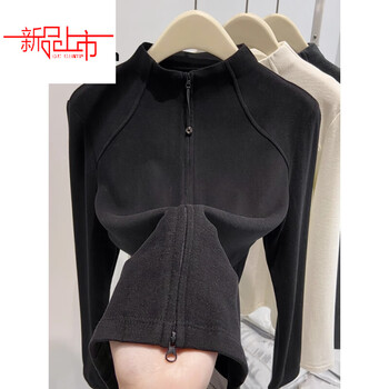 Woodpecker (tucano) german velvet bottoming shirt half turtleneck autumn and winter women's 2025 new autumn double zipper cardigan jacket slim sweatshirt inner layer black high density velvet this year's popular light luxury brand l 105-115 pounds