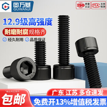Guwanji grade 12.9 inner hexagonal screw cylindrical head bolt full-thread high-strength extended screw screw fastener collection m16*55 10 pcs full-thread