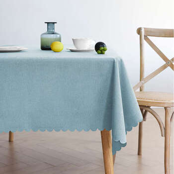 Yusenyi round table tablecloth no-wash waterproof and oil-proof high-end dining table tablecloth atmosphere coffee table table mat light blue + wavy edge waterproof and oil-proof round 100cm